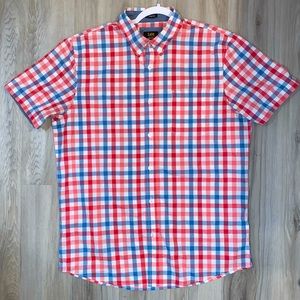 Lee Stretch Fit Button Down Casual Dress shirt Plaid with Red,blue,white Size L